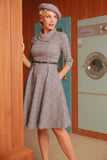 Dark Grey 3/4 Sleeves Vintage Plaid 1950s Swing Party Dress