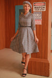 Dark Grey 3/4 Sleeves Vintage Plaid 1950s Swing Party Dress