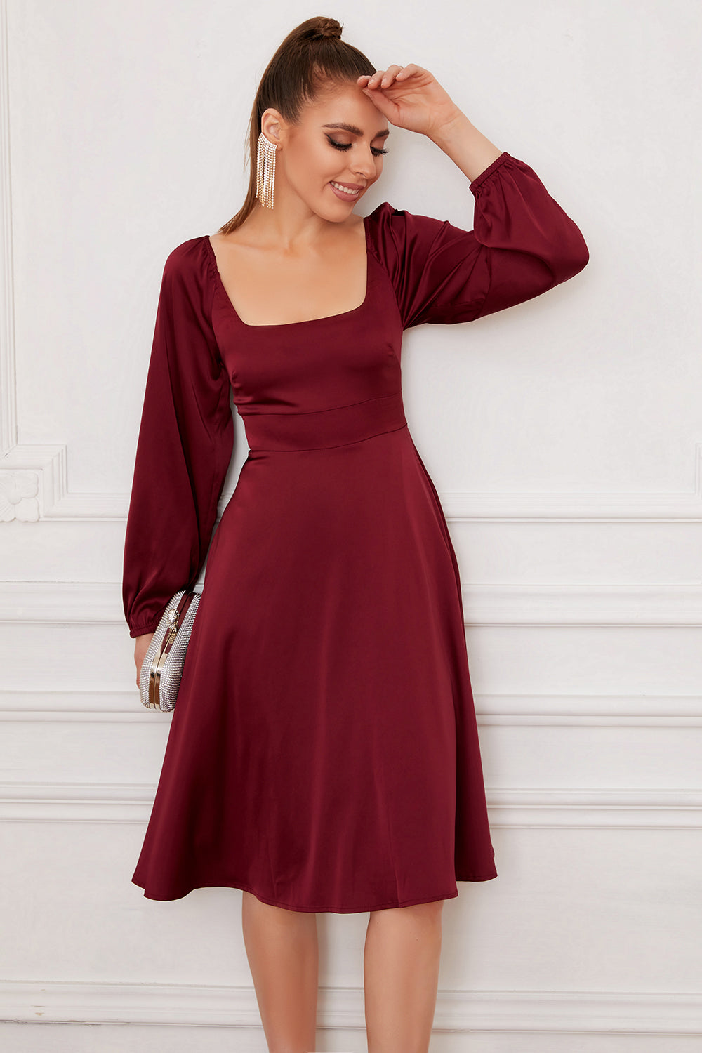 Burgundy Off the Shoulder Maroon Prom Dresses Long Sleeves Slit Formal –  Rjerdress
