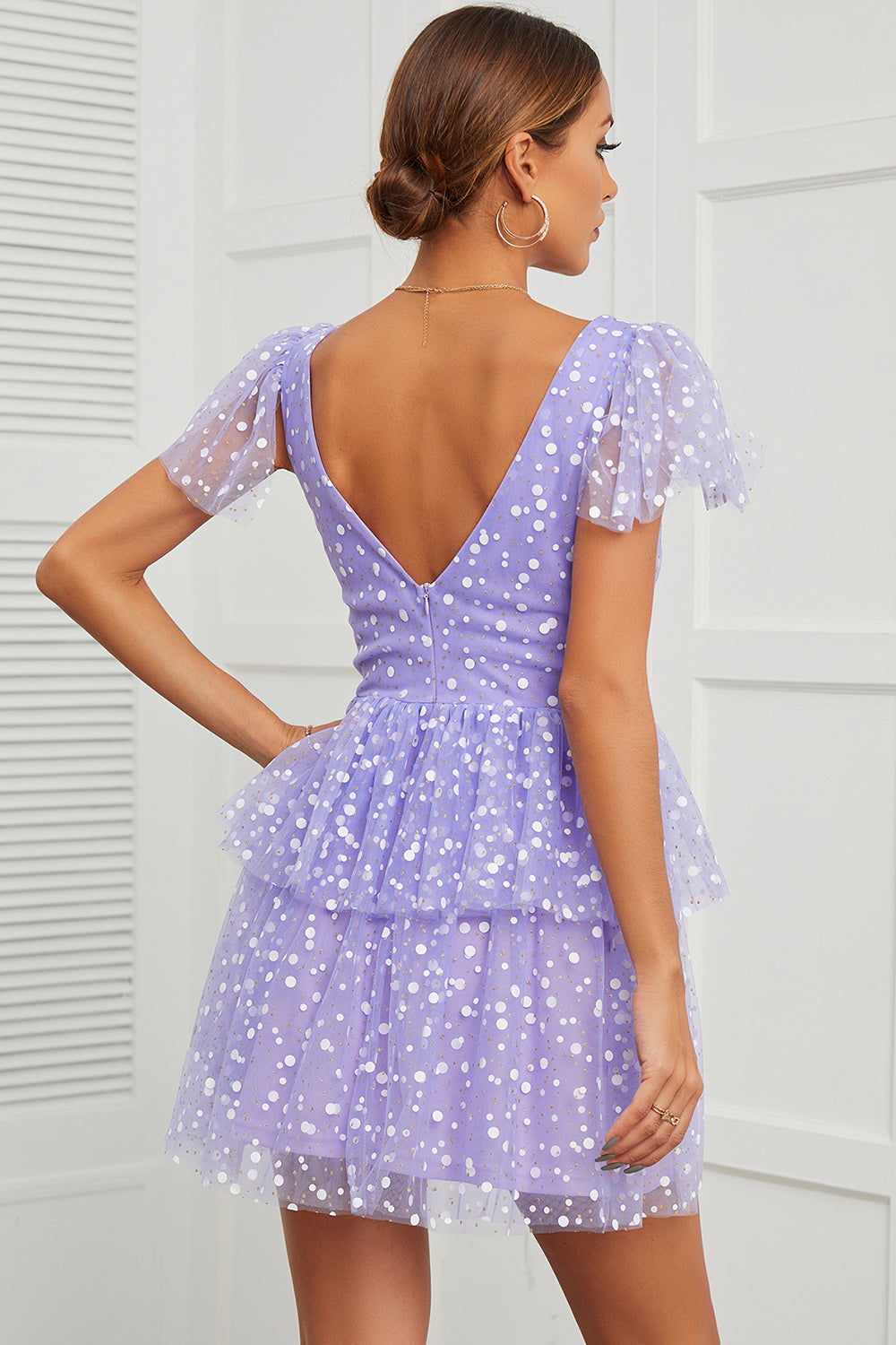 Cute V Neck Purple Homecoming Party Dress
