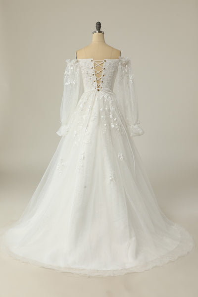 Zapaka Women Bridal Dress White Luxurious A Line Off the Shoulder ...