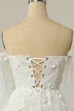 A Line Off the Shoulder Ivory Bridal Dress with Long Sleeves