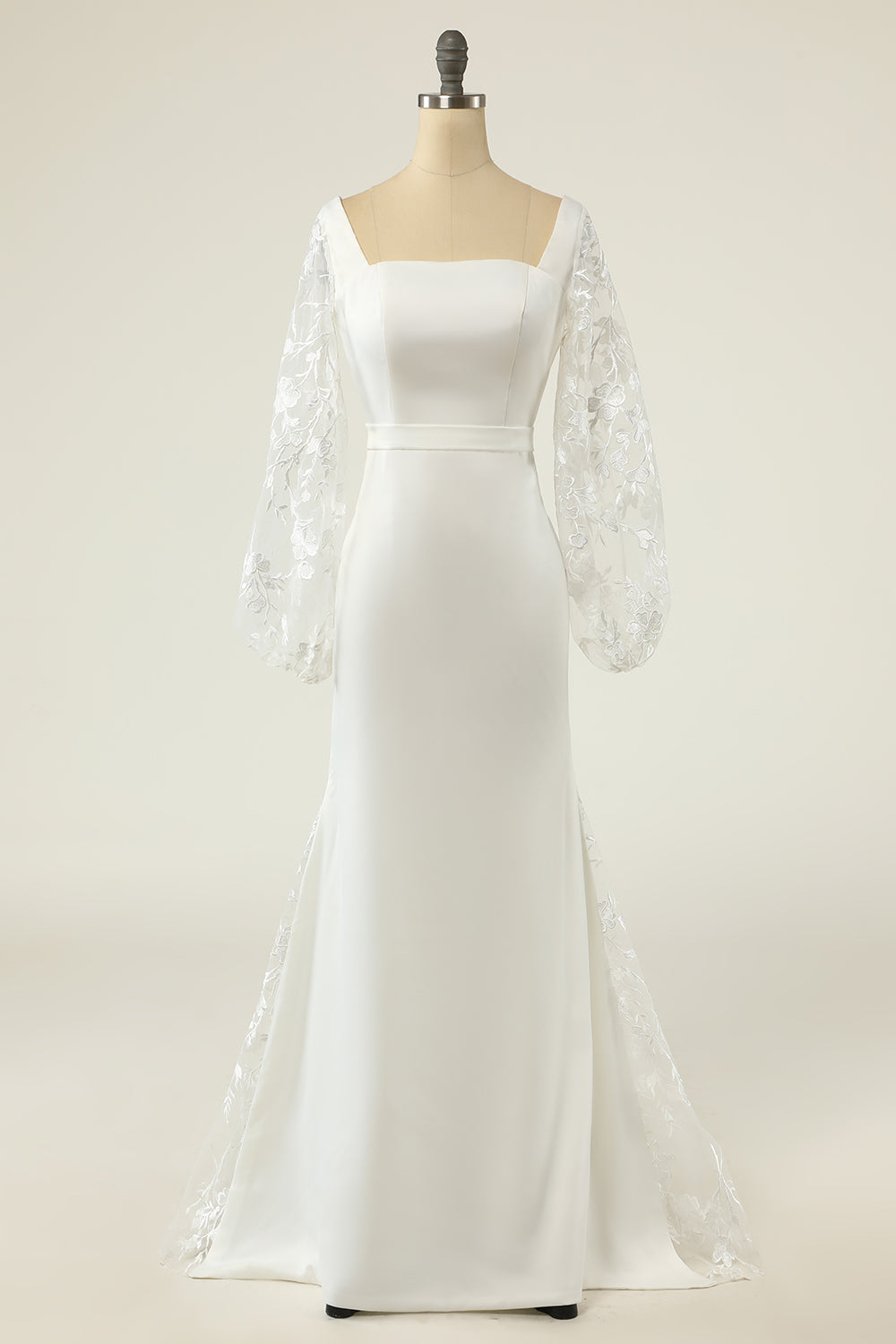 White Mermaid Long Sleeves Wedding Dress