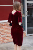 Burgundy Bodycon Velvet Dress with Sleeves