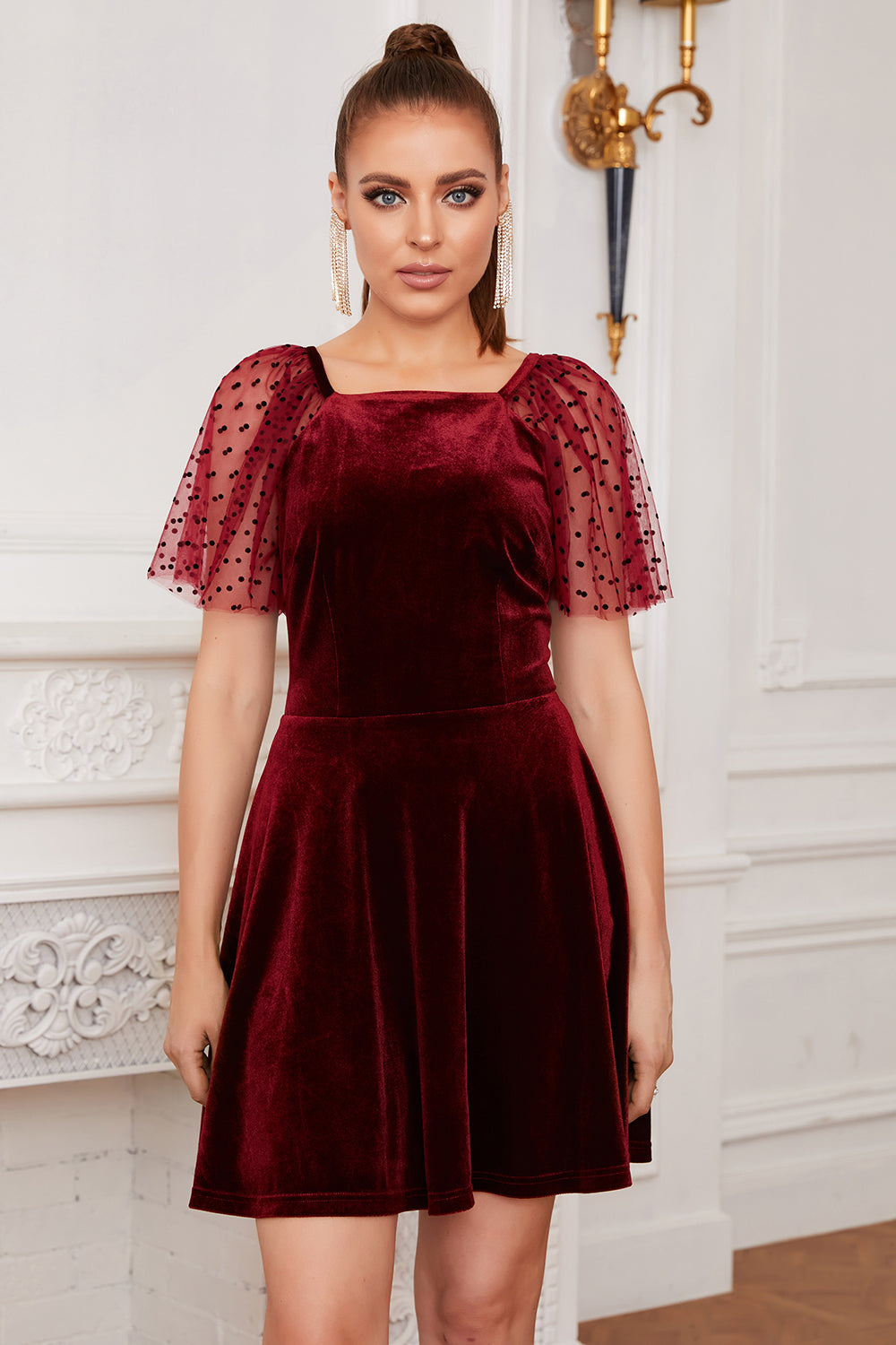 Burgundy Velvet Mini Dress