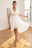 V-neck White Lace Dress
