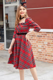 ZAPAKA Women Vintage Dress Red Plaid Square Neck 1950s Dress with Half  Sleeves – Zapaka CA