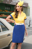 Yellow and Blue Polka Dots Bodycon 1960s Dress