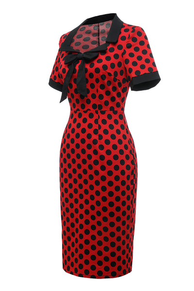 ZAPAKA Women Vintage Dress Red Polka Dots Bodycon 1960s Dress with Bow