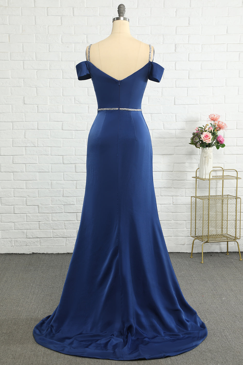 Mermaid Off the Shoulder Navy Bridesmaid Dress with Beading