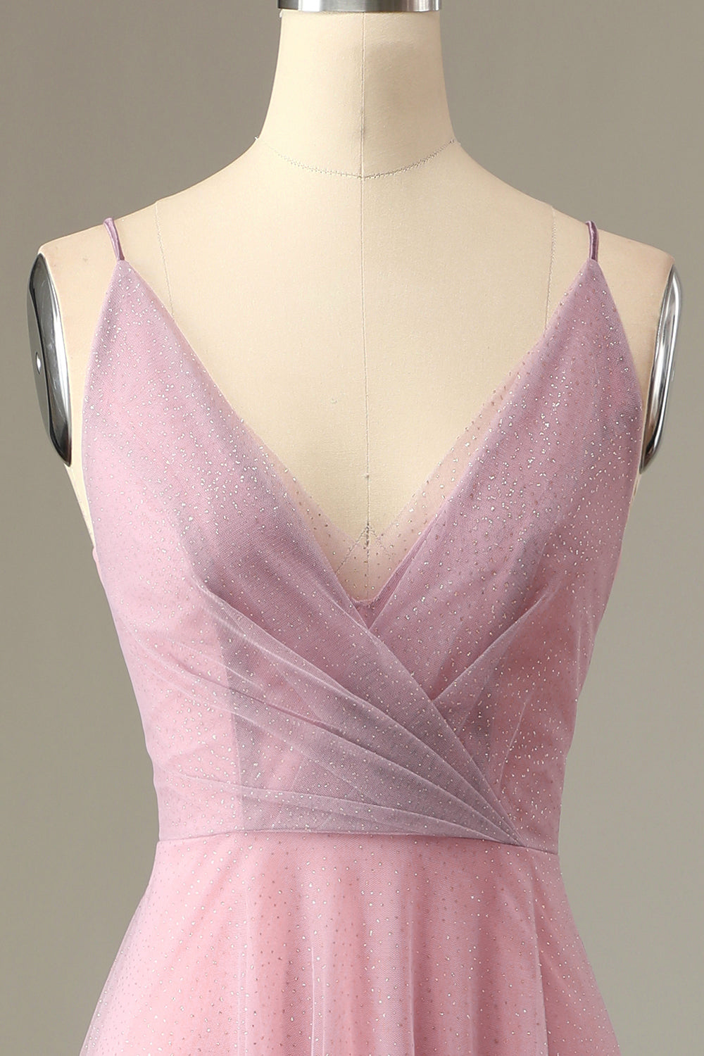A Line Spaghetti Straps Grey Pink Bridesmaid Dress