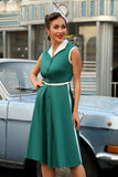 Green Lapel Neck 1950s Swing Dress with Belt