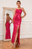 Fuchsia Sequins Prom Dress with Slit