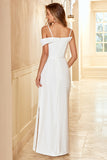 Sheath Spaghetti Straps White Long Bridesmaid Dress