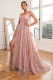 Glitter Blush Long Prom Dress with Slit