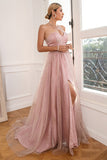 Glitter Blush Long Prom Dress with Slit