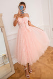 Pink Off Shoulder Hearts Prom Dress