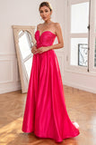 Fuchsia Strapless Prom Dress with Slit