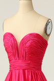 A Line Sweetheart Fuchsia Long Prom Dress with Ruched