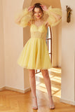 Yellow Spaghetti Straps Short Party Dress