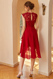 Dark Red Chiffon Lace Dress