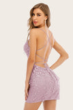 Purple Backless Bodycon Homecoming Dress With Appliques
