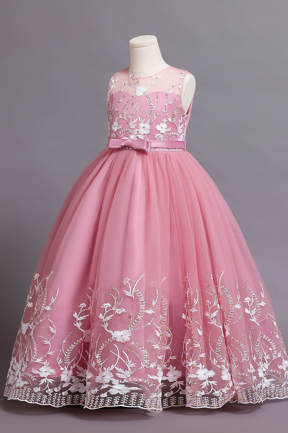 Tulle Blush Flower Girl Dress with Bowknot