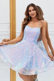 Sparkly Light Blue A-Line Sequins Short Homecoming Dress
