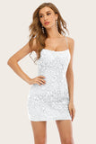 White Lace Spaghetti Straps Bodycon Cute Graduation Dress With Appliques