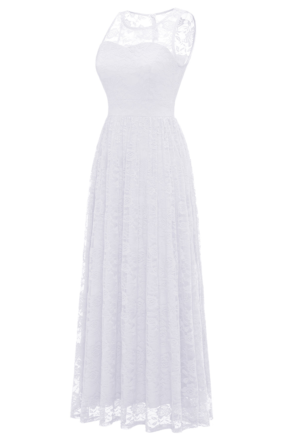 White Long Lace Formal Dress