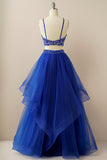 Two Pieces Halter Beaded Prom Dress