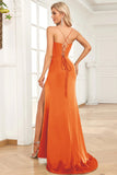 Fuchsia Mermaid Spaghetti Straps Satin Prom Dress with Split Front