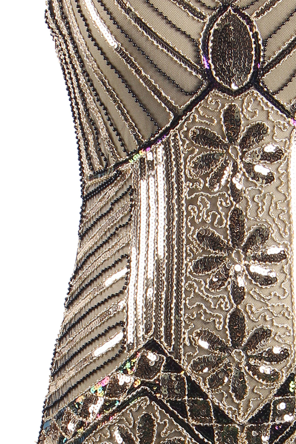 Zapaka Gold V Neck Sleeveless Sequins Glitter 1920s Bodycon Fringe ...