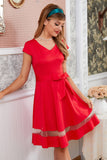 Retro Style Red Swing Dress Bowknot