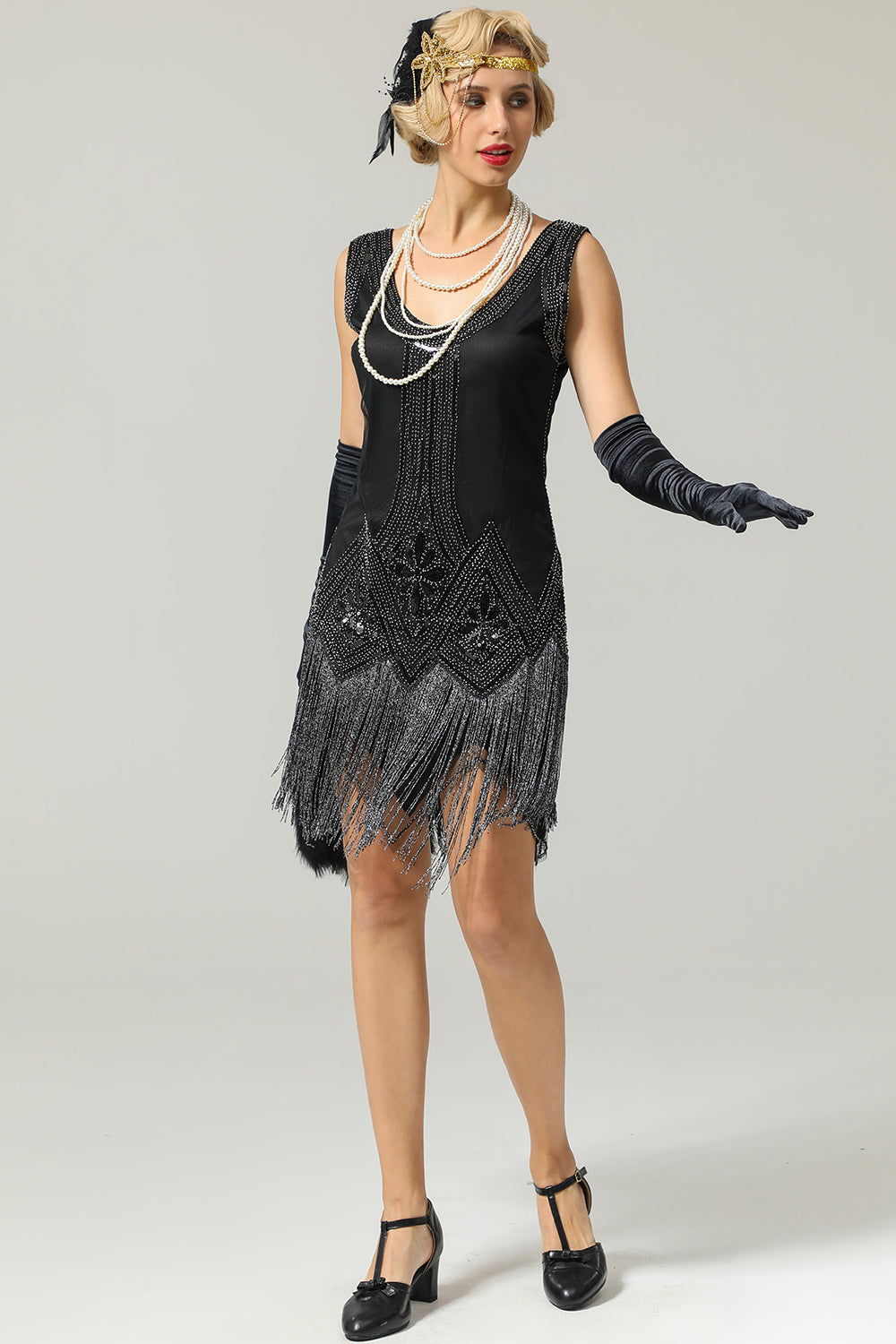 Black 1920s Sequined Flapper Dress
