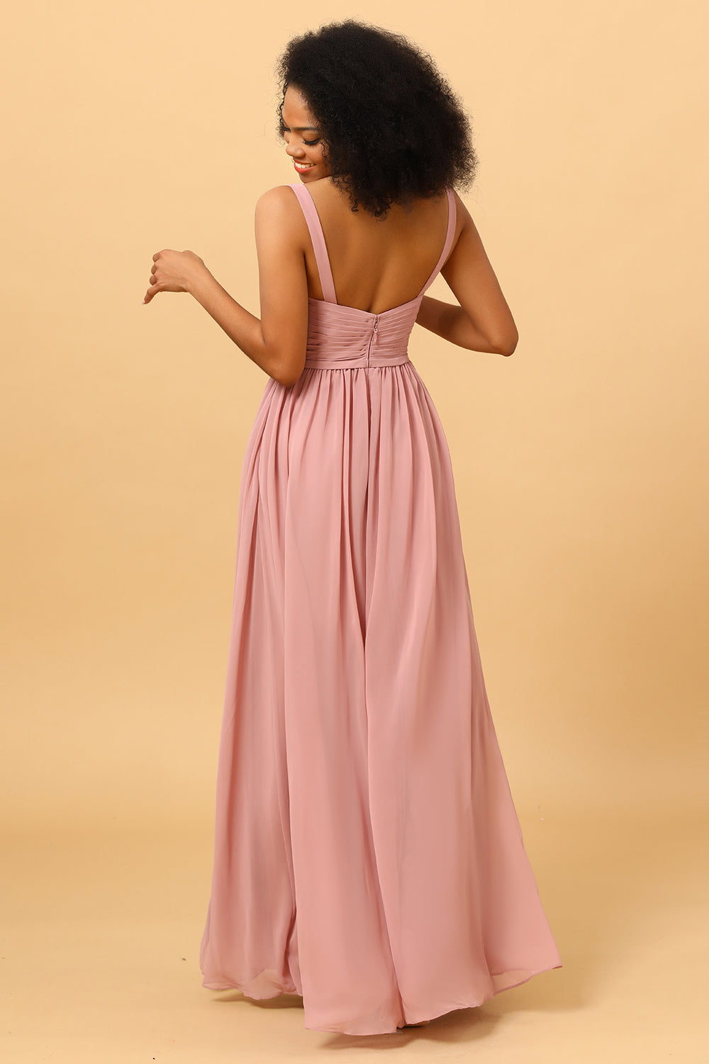 Beautiful A Line Blush Long Bridesmaid Dress with Split Front