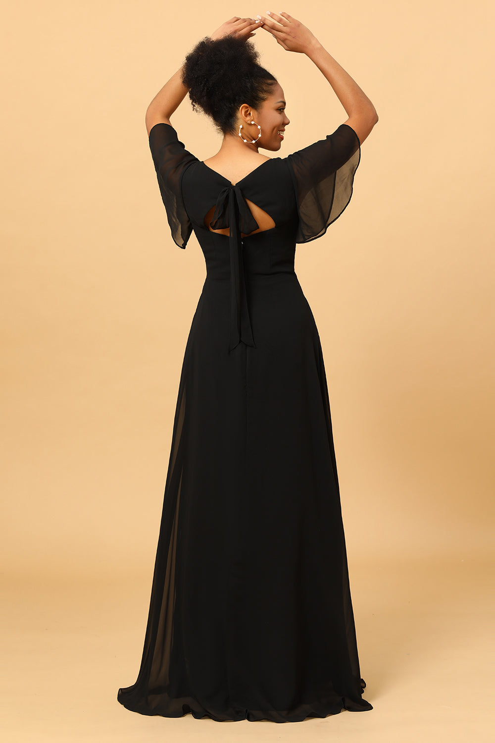 Zapaka Women Black Long Chiffon Bridesmaid Dress with Slit V-Neck Batwing Sleeves Wedding Guest Dress, Black / US26W Zapaka Women Black Long Chiffon Bridesmaid Dress with Slit V-Neck Batwing Sleeves Wedding Guest Dress, Black / US26W