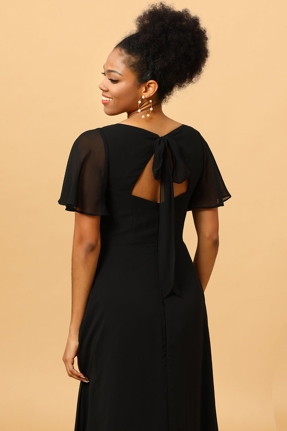 Zapaka Women Black Long Chiffon Bridesmaid Dress with Slit V-Neck Batwing Sleeves Wedding Guest Dress, Black / US8 Zapaka Women Black Long Chiffon Bridesmaid Dress with Slit V-Neck Batwing Sleeves Wedding Guest Dress, Black / US8