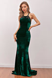 Dark Green Mermaid Velvet Long Evening Dress
