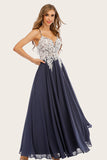 Dusty Blue Long Chiffon Prom Dress with Lace
