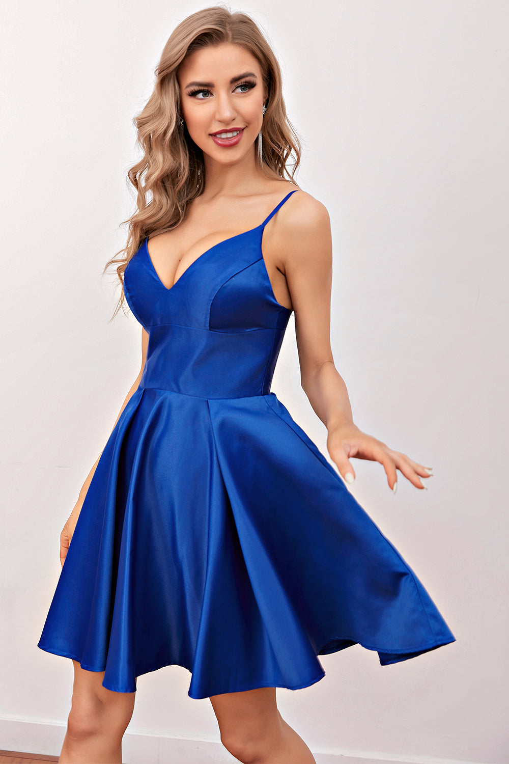 Zapaka Women Royal Blue Short Prom Dress Spaghetti Straps Backless ...
