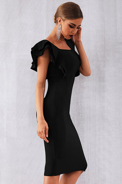 ZAPAKA Cocktail Dress Little Black Sleeveless Midi Solid Bodycon Dress