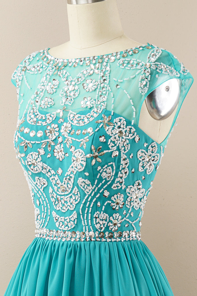 Zapaka Women Turquoise Beaded Homecoming Dress Sleeveless Bateau Neck ...