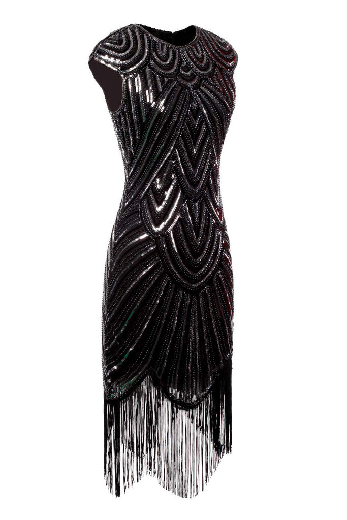 Zapaka Women's Black Gatsby Glitter Fringe 1920s Party Flapper Dress ...
