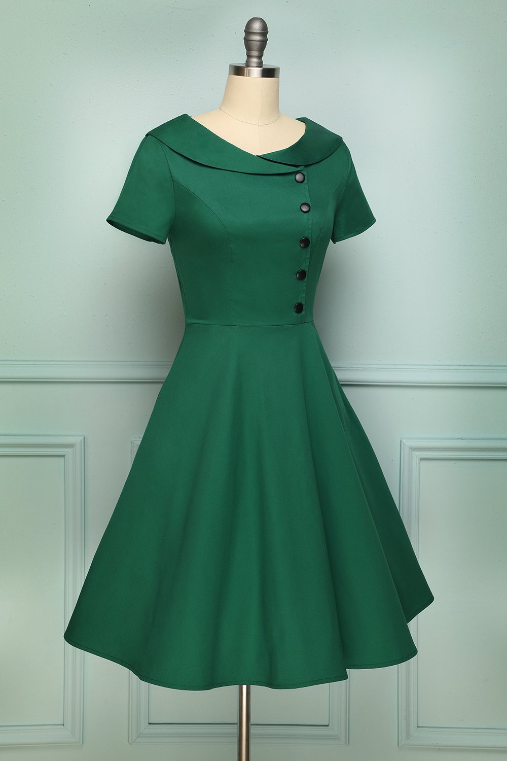 Green Button Dress - ZAPAKA