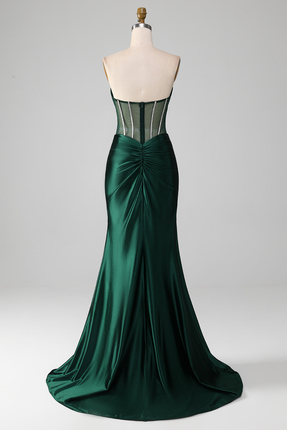 Zapaka Women Dark Green Corset Prom Dress Mermaid Sweetheart Formal Dress  with Split Front – ZAPAKA