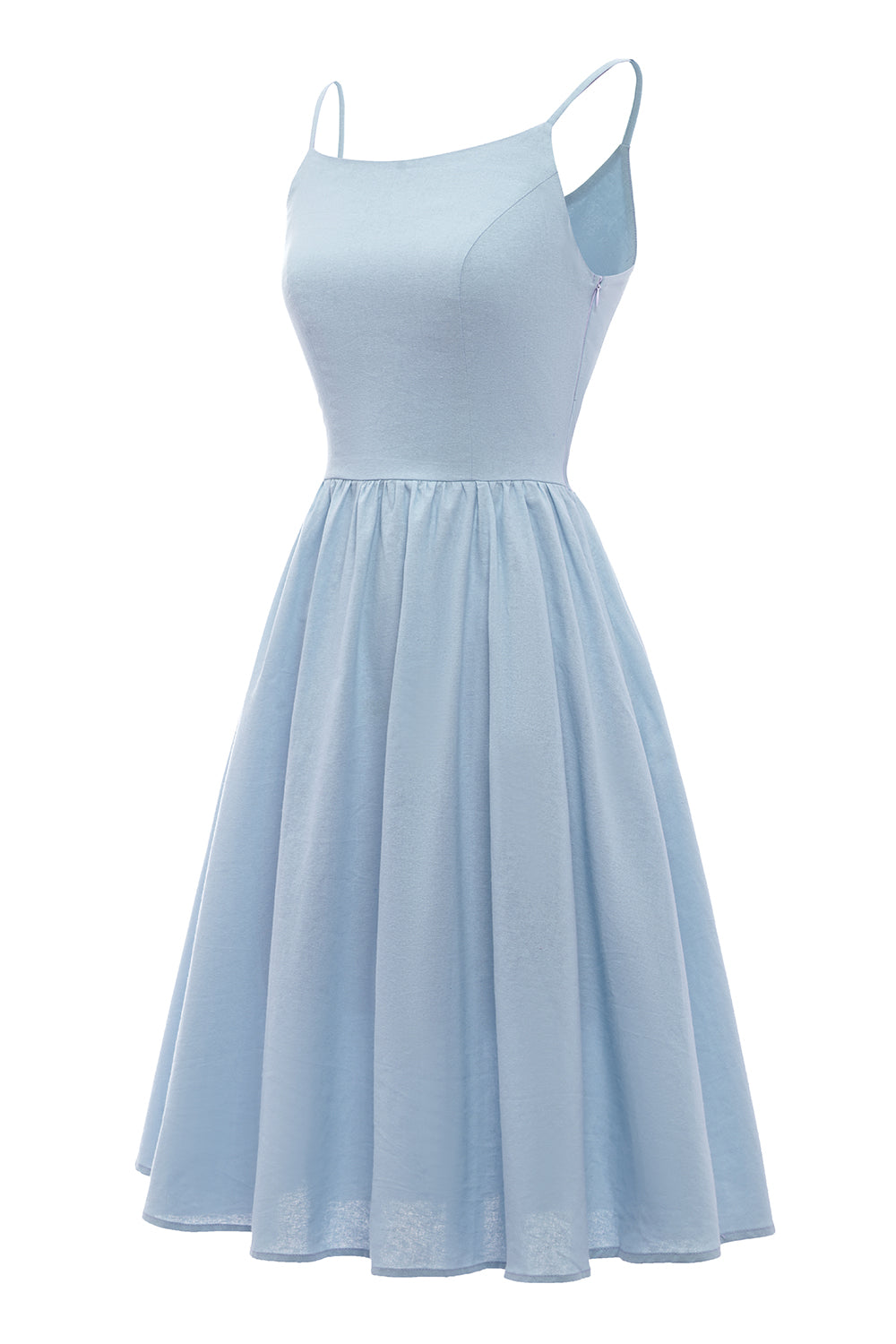 Spaghetti Straps Blue Summer Dress with Bowknot