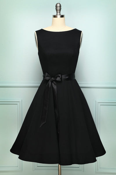 Zapaka Women Black Vintage A Line Sleeveless Swing Pinup Party Dress ...