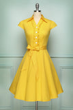 Solid Lapel 1950s Swing Dress