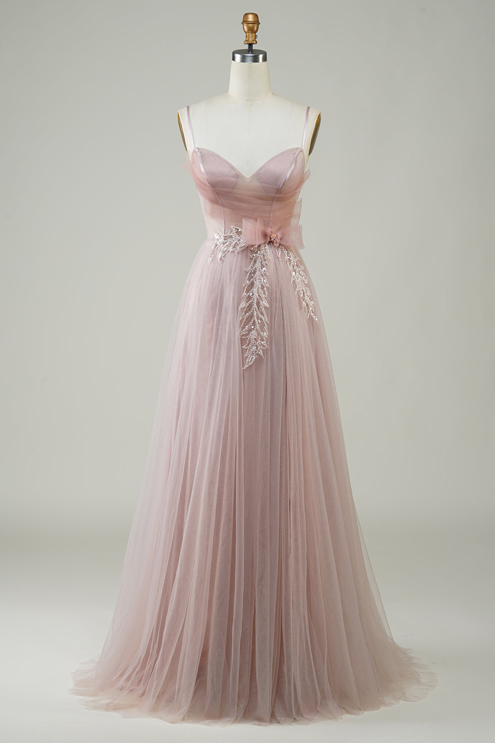 Blush A-Line Corset Long Tulle Prom Dress with Appliques